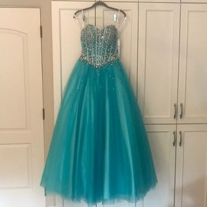 NWT Jovani beaded strapless gown, aqua/tea…